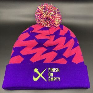"Finish On Empty" Pink Purple Neon Bright Ski Knit Beanie Hat Adult Size